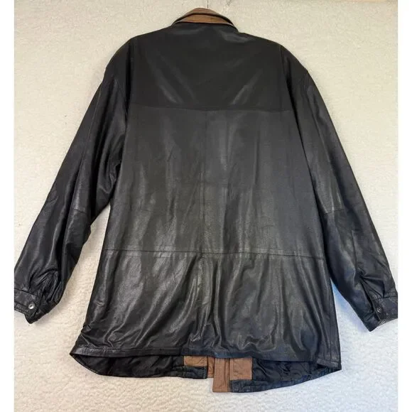 Johnston & Murphy Mens Double Collar Leather Jacket‎ Size 42 Two Tone
